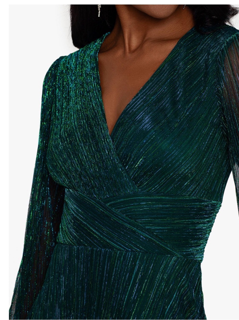 BETSY & ADAM Crinkle-Texture Sheer Long Sleeve Evening Gown in Jade Size 6. NWT. - Picture 4 of 12